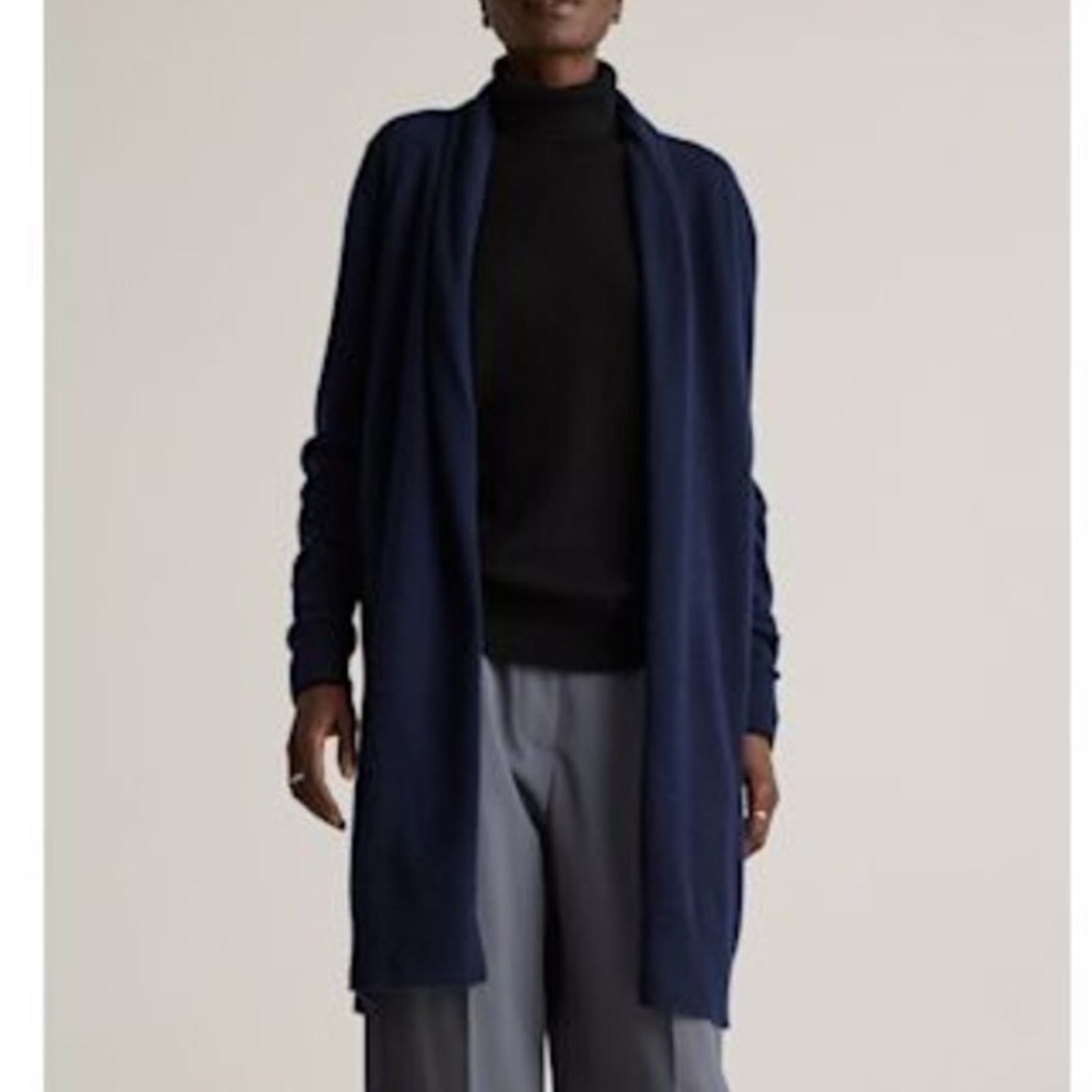 Quince Mongolian Cashmere Duster Cardigan Sweater true navy